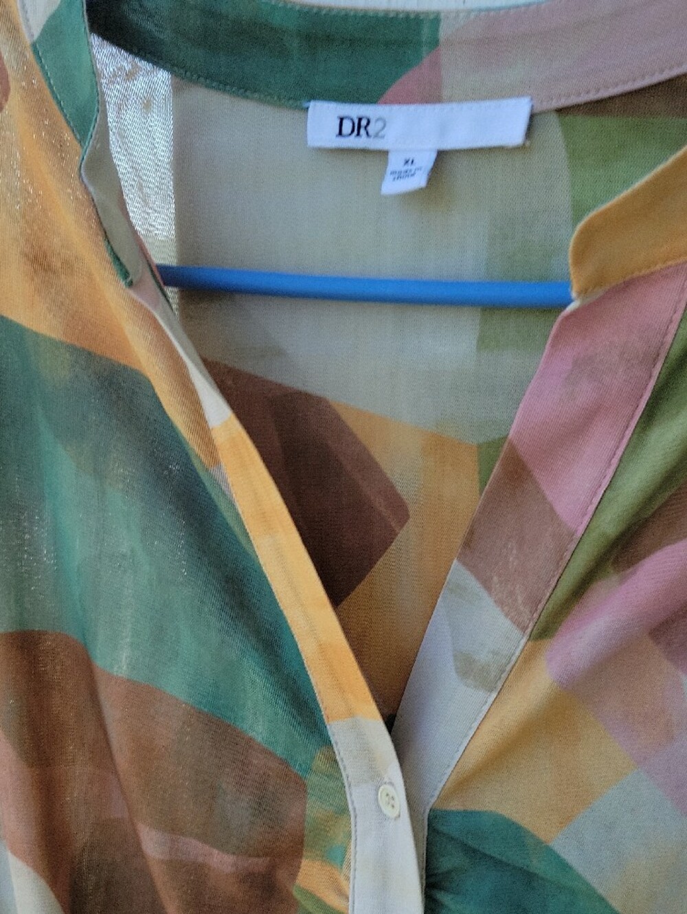 DR2 Multicolor Abstract Ruched Button-Front Blouse - Picture 8 of 9